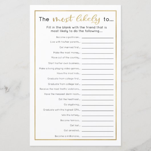 Papier Jeu de la fête de graduation amusante - Le plus pr (Devant)