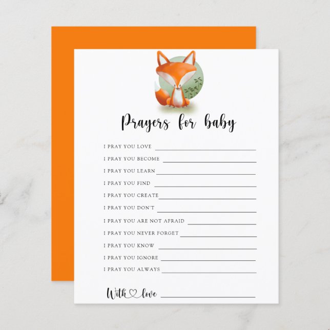 Papier Jeu de la fête des petits Fox | prières pour bébé (Devant / Derrière)
