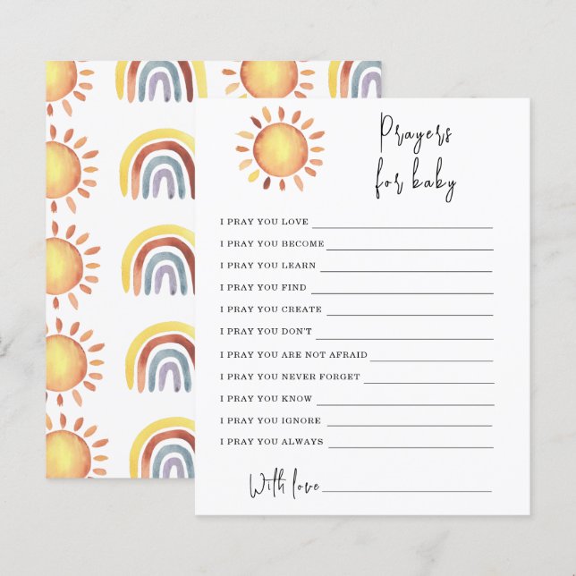 Papier Jeu de la fête Sunshine | prières pour bébé (Devant / Derrière)