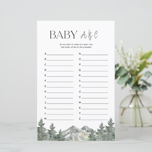 Papier Jeu de l'alphabet ABC pour Baby Shower en forêt de (Debout devant)