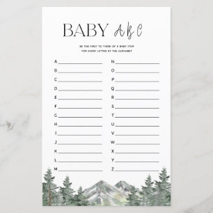 Papier Jeu de l'alphabet ABC pour Baby Shower en forêt de