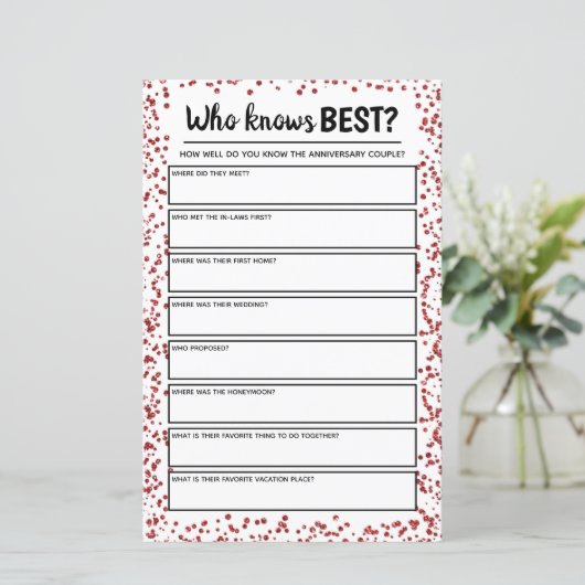 Papier Jeu de l'anniversaire du Mariage Ruby (Debout devant)