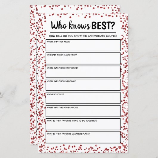 Papier Jeu de l'anniversaire du Mariage Ruby (Devant / Derrière)