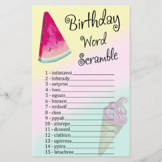 Papier Jeu de lettres mélangées pour anniversaire pastèqu