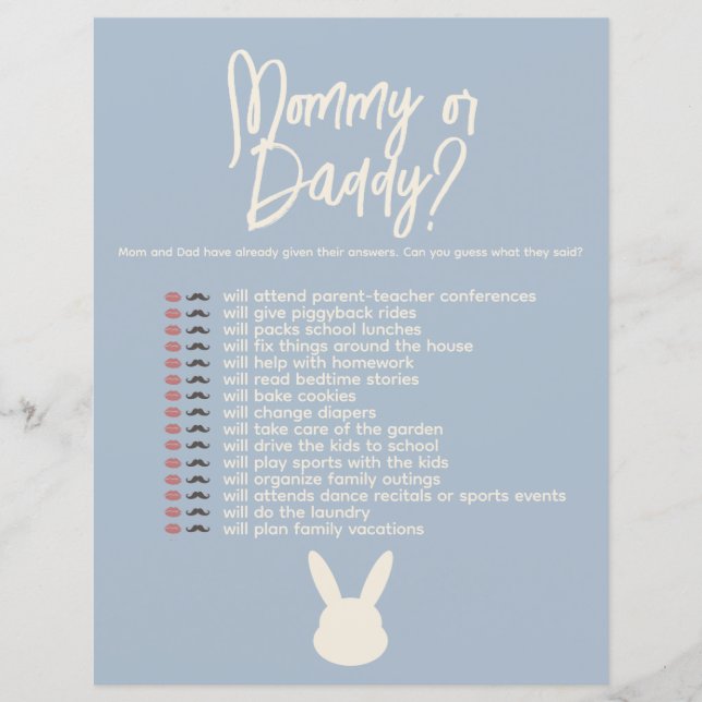 Papier Jeu de Maman ou Papa Lapin Baby Shower  (Devant)