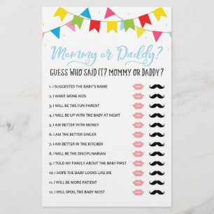 Papier Jeu de Maman ou Papa pour la fête de Baby Shower