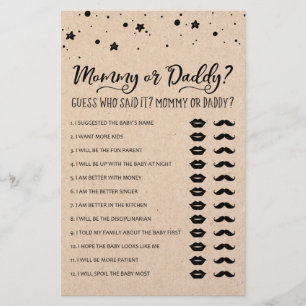 Papier Jeu de Maman ou Papa pour la fête de Baby Shower