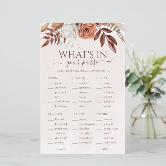 Papier Jeu de mariage Boho Floral Qu'est-ce que vous avez (Debout devant)