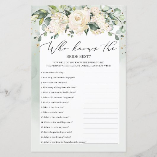 Papier Jeu de mariage Boho végétation Qui connaît le mieu (Devant)