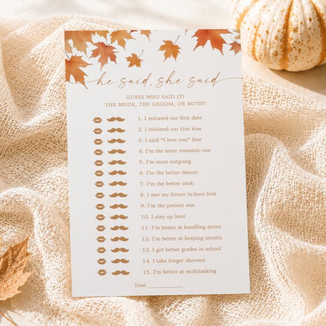Papier Jeu de mariage d'automne Il a dit Elle a dit (Créateur téléchargé)