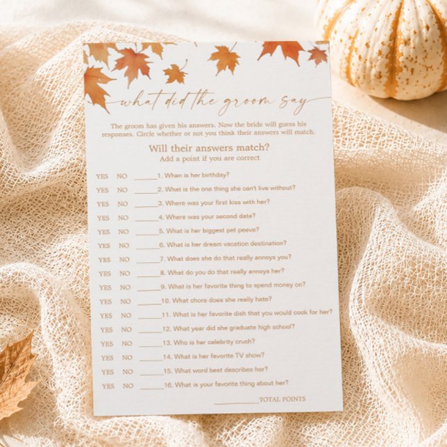 Papier Jeu de mariage d'automne: Qu'a-t-il dit? (Créateur téléchargé)