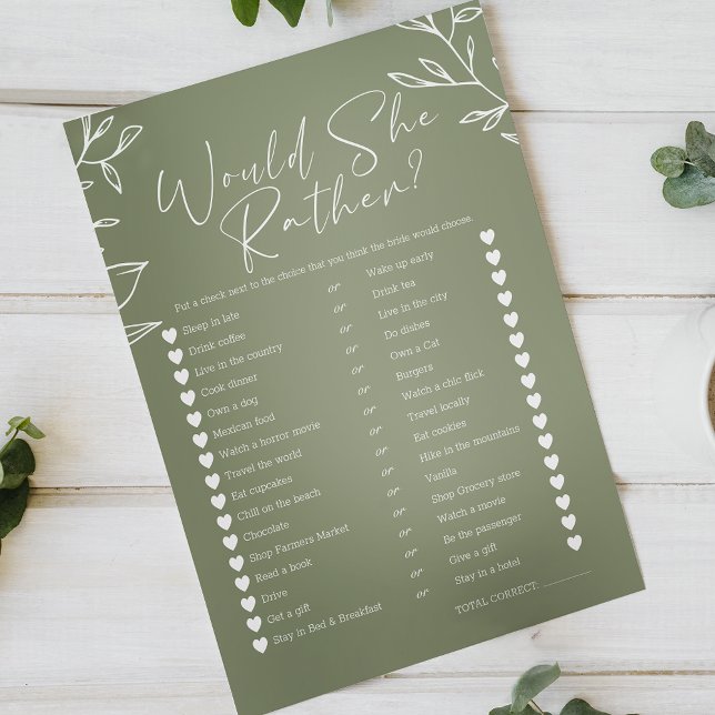 Papier Jeu de mariage Elle préférerait des fleurs vert sa (Créateur téléchargé)