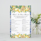 Papier Jeu de mariage floral au citron chic Qu'est-ce qu' (Debout devant)