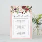 Papier Jeu de mariage floral rose et bordeaux Bogo Burgun (Debout devant)