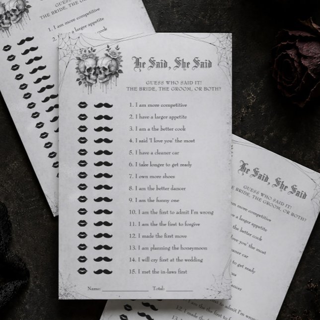 Papier Jeu de mariage Halloween Il a dit Elle a dit (Créateur téléchargé)