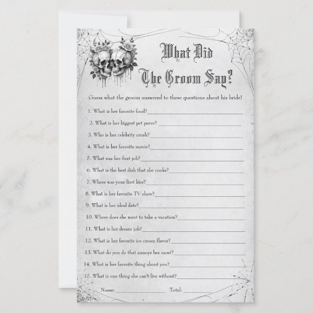 Papier Jeu de mariage Halloween Que a-t-il dit (Devant)