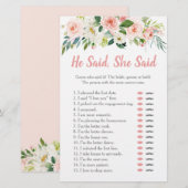 Papier Jeu de mariage Il a dit Elle a dit Rose Floral Rou (Devant / Derrière)