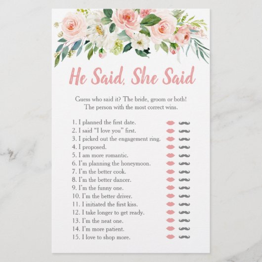 Papier Jeu de mariage Il a dit Elle a dit Rose Foncé Flor (Devant)