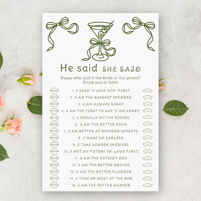 Papier Jeu de mariage Martini bow He said she said (Créateur téléchargé)