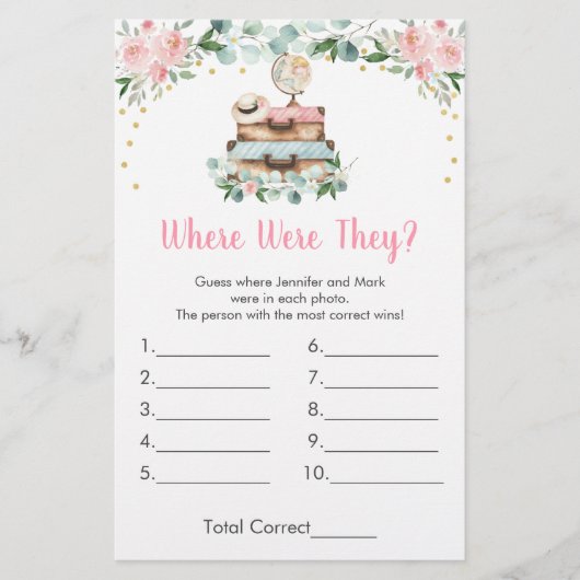 Papier Jeu de mariage Où étaient-ils Voyage floral rose (Devant)