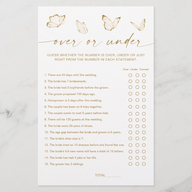Papier Jeu de mariage papillon Over ou Under (Devant)