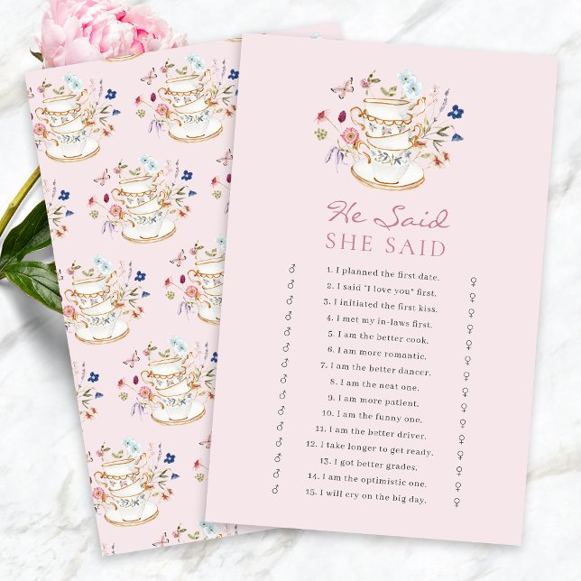 Papier Jeu de mariage Pink Tea Party (Pink Tea Party Bridal  Shower He Said She Said Game by Painted Paperie
)
