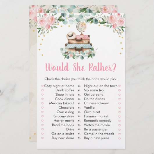 Papier Jeu de mariage 'Plutôt que' avec fleurs roses pour (Devant / Derrière)