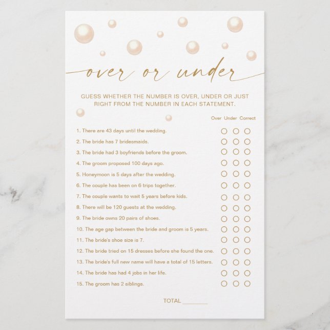 Papier Jeu de mariage Prosecco Perles : Plus ou Moins (Devant)