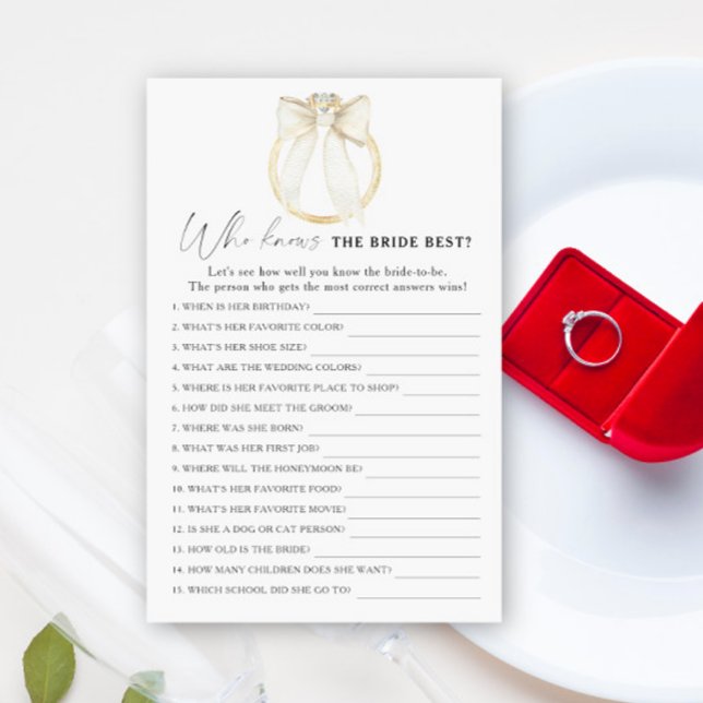 Papier Jeu de mariage Ring & Bow : Qui connaît le mieux l (Créateur téléchargé)