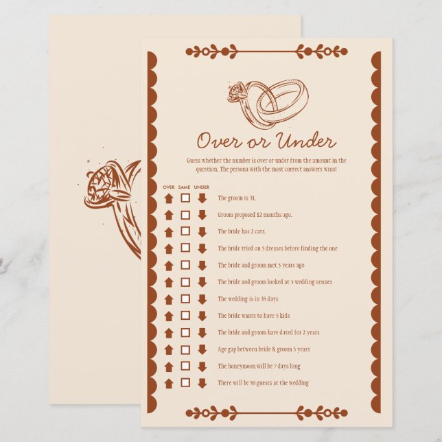 Papier Jeu de mariage Western Country Over ou Under (Devant / Derrière)