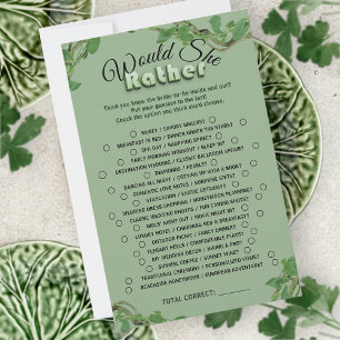 Papier Jeu de mariage « Would She Rather » sur le thème d