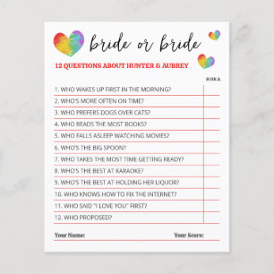 Papier Jeu de mariée ou de mariée aux coeurs arc-en-ciel