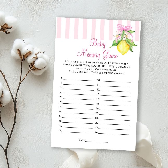 Papier Jeu de mémoire pour bébé Shower aux citrons (Créateur téléchargé)