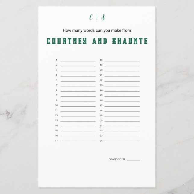 Papier Jeu de mots "Mariage" (Devant)