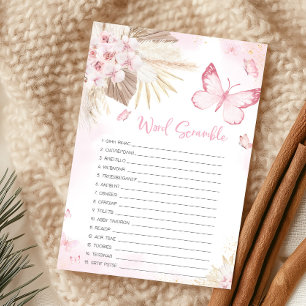 Papier Jeu de mots mêlés Baby Shower Papillon Rose