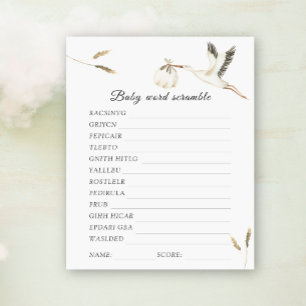 Papier Jeu de mots mêlés Baby shower thème cigogne