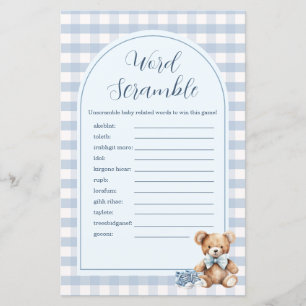 Papier Jeu de mots mêlés Bear Baby Shoes Blue Gingham