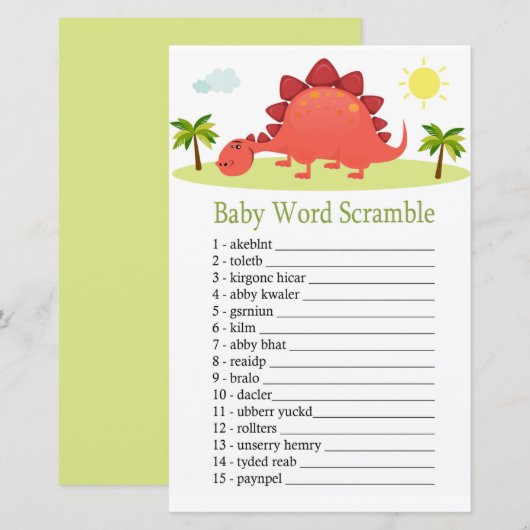 Papier jeu de mots mêlés bébé dinosaure (Devant / Derrière)