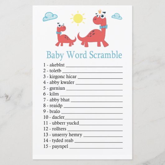 Papier Jeu de mots mêlés bébé dinosaure rouge (Devant)
