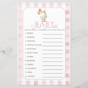Papier Jeu de mots mêlés Bébé Fille Rose Fou Canard à car