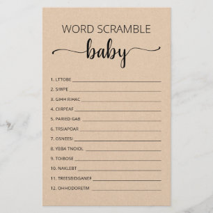 Papier Jeu de mots mêlés bébé Jeu de fête pour Baby Showe