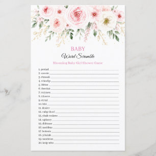 Papier Jeu de mots mêlés Blooming Baby Girl pour Baby Sho