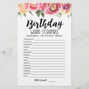 Papier Jeu de mots mêlés d'anniversaire avec réponses