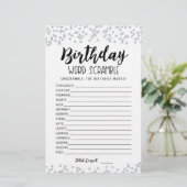 Papier Jeu de mots mêlés d'anniversaire avec réponses (Debout devant)