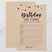 Papier Jeu de mots mêlés d'anniversaire avec réponses (Devant / Derrière)