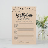 Papier Jeu de mots mêlés d'anniversaire avec réponses (Debout devant)