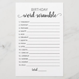Papier Jeu de mots mêlés d'anniversaire avec réponses