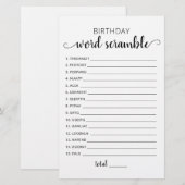 Papier Jeu de mots mêlés d'anniversaire avec réponses (Devant / Derrière)
