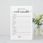 Papier Jeu de mots mêlés d'anniversaire avec réponses (Debout devant)