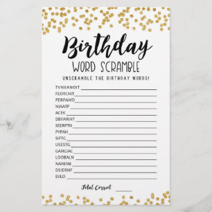 Papier Jeu de mots mêlés d'anniversaire avec réponses